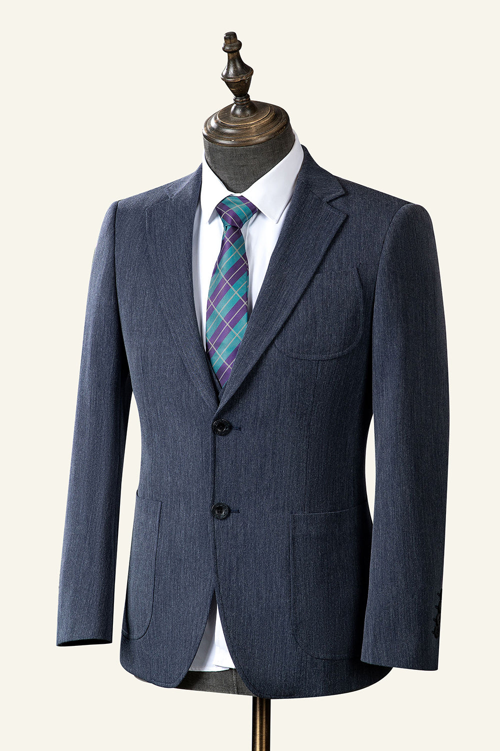 Grey Blue Notched Lapel Classic 3 pièces costume pour homme
