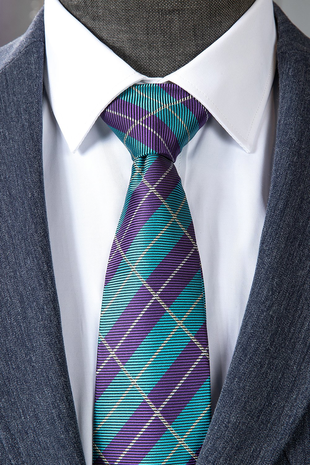 Grey Blue Notched Lapel Classic 3 pièces costume pour homme