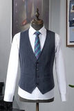 Grey Blue Notched Lapel Classic 3 pièces costume pour homme