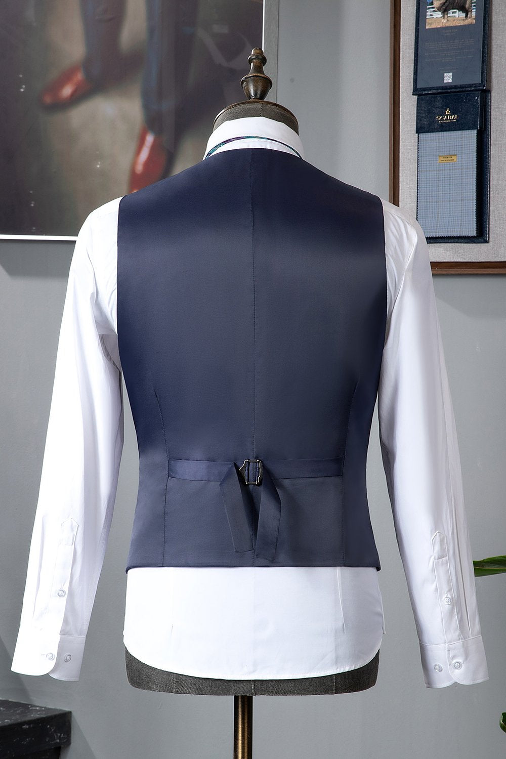 Grey Blue Notched Lapel Classic 3 pièces costume pour homme