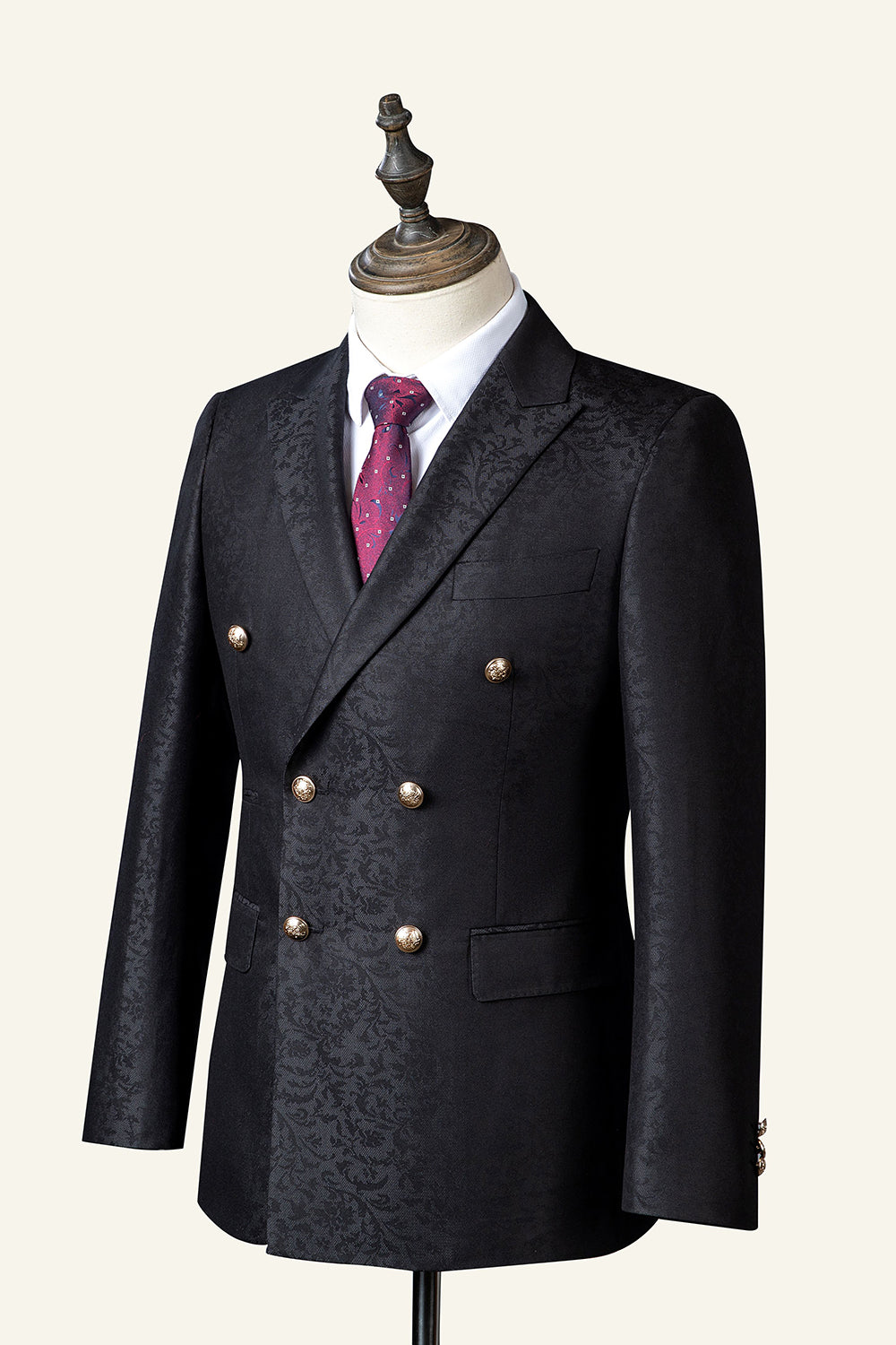 Jacquard noir Costume 3 pièces double poitrine pour homme