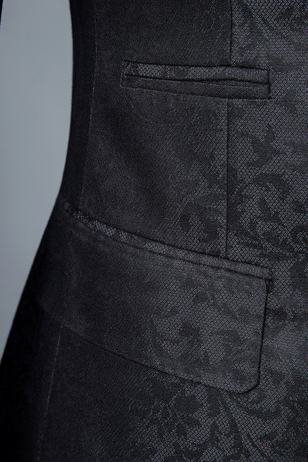 Jacquard noir Costume 3 pièces double poitrine pour homme