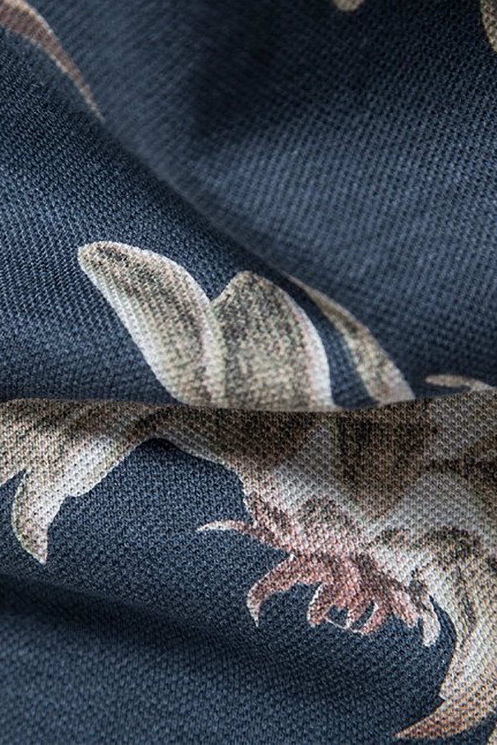 Navy Regular Fit Feuilles à col et polo imprimé fleur pour homme