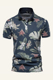 Navy Regular Fit Feuilles à col et polo imprimé fleur pour homme