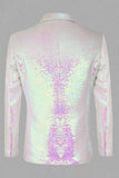Paillettes blanches scintillantes Peak Lapel Blazer de bal pour hommes