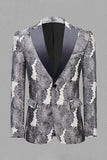 Gris Argent Jacquard Peak Lapel Blazer de bal pour hommes