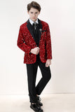 Sparkly Red Sequins Boys' 3 Piece Ensemble de costume formel pour garçons