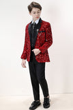 Sparkly Red Sequins Boys' 3 Piece Ensemble de costume formel pour garçons