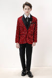 Sparkly Red Sequins Boys' 3 Piece Ensemble de costume formel pour garçons