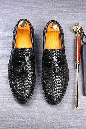Chaussures pour hommes en cuir à franges noires