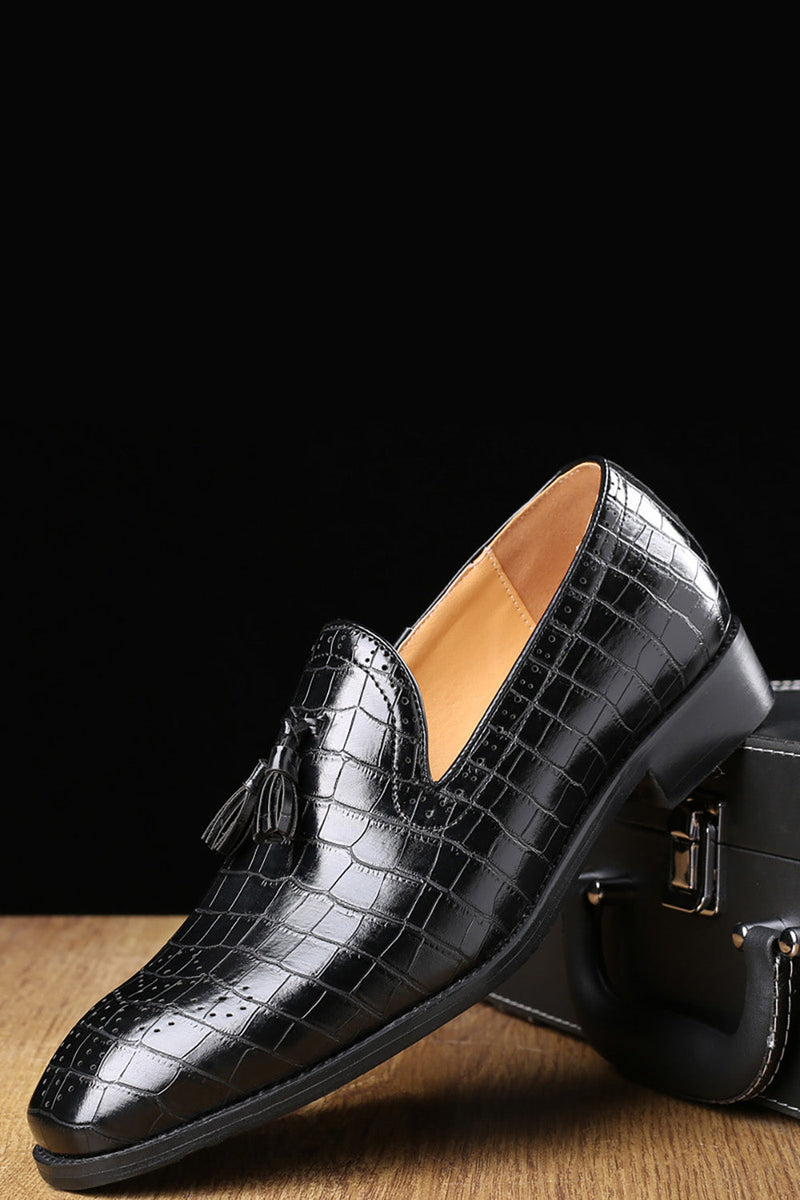Charger l&#39;image dans la galerie, Black Slip-On Fringe Chaussures de fête pour hommes