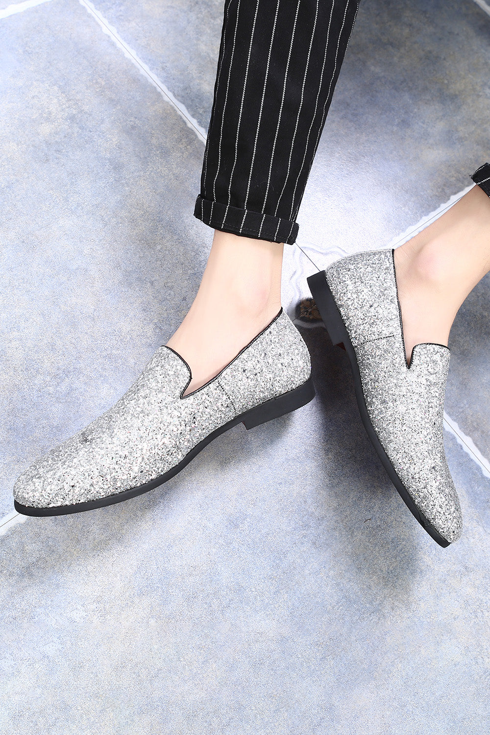 Chaussures à paillettes noires slip-on pour hommes