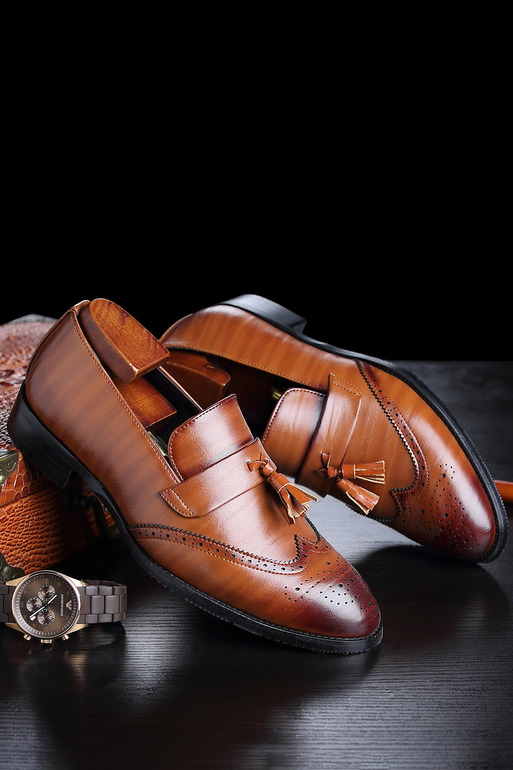 Black Slip-On Fringe Chaussures de fête pour hommes