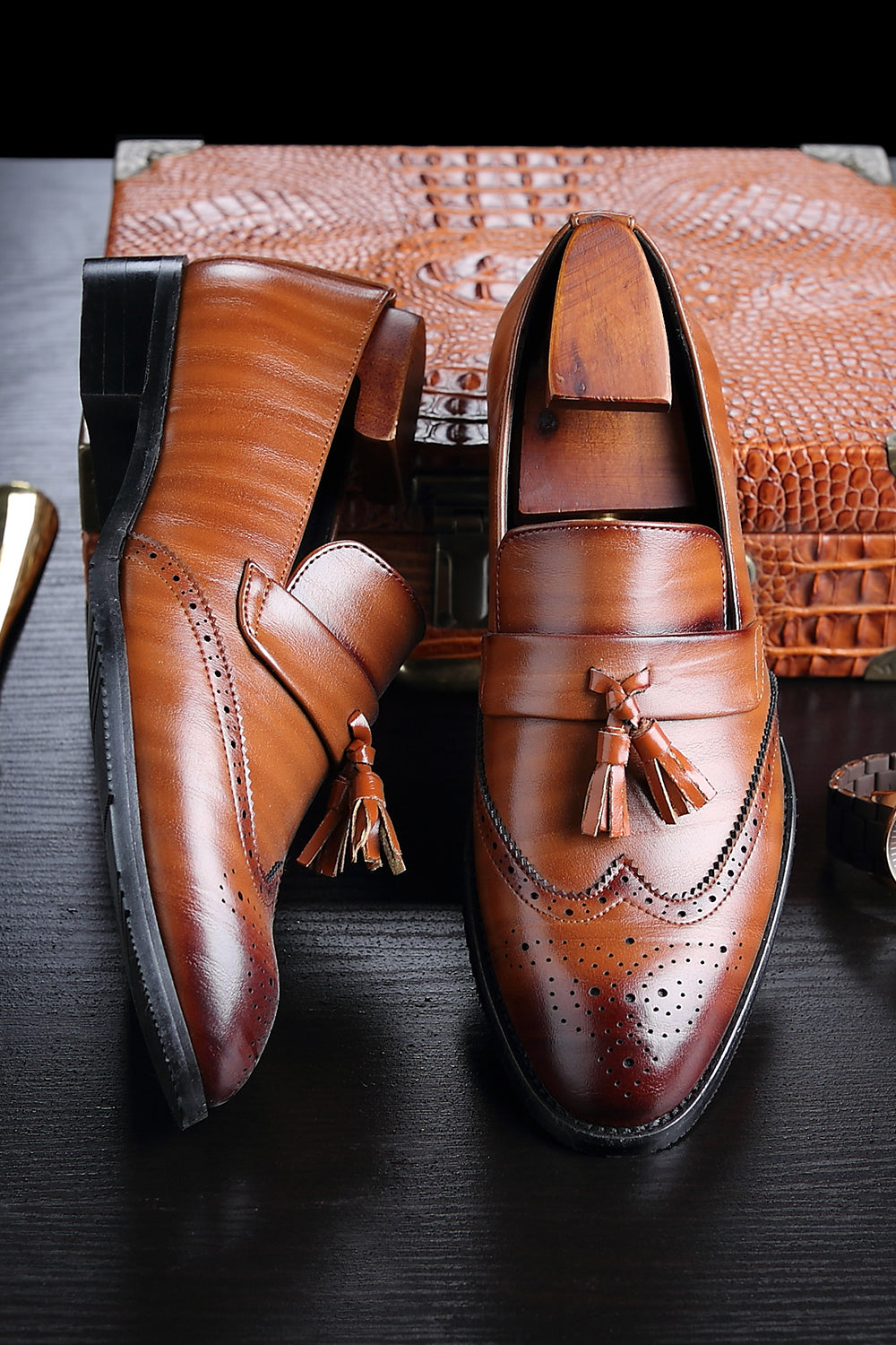 Black Slip-On Fringe Chaussures de fête pour hommes