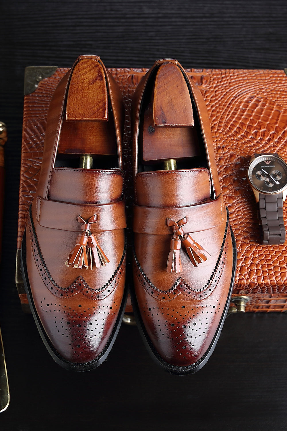 Black Slip-On Fringe Chaussures de fête pour hommes