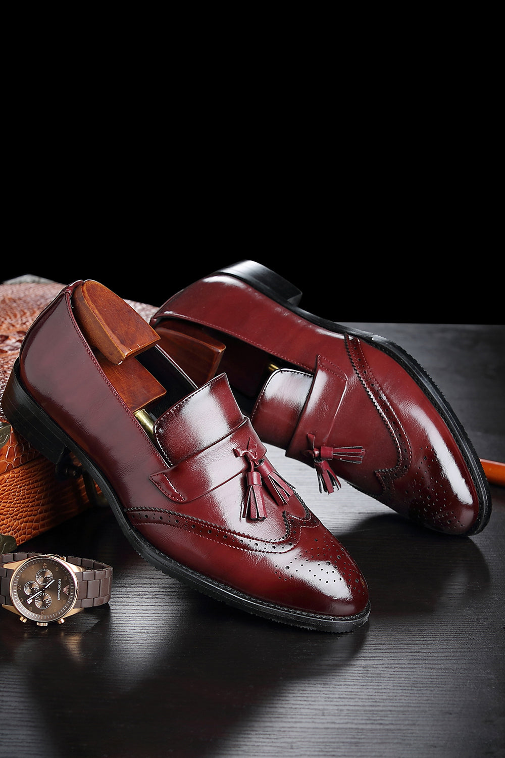 Black Slip-On Fringe Chaussures de fête pour hommes