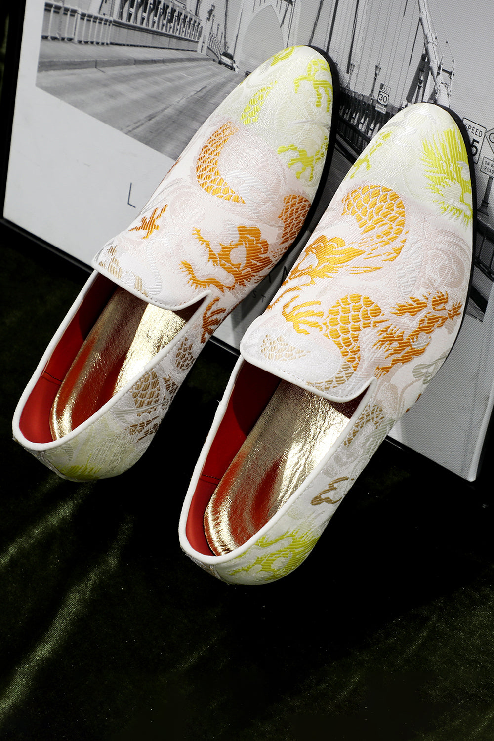 Pink Jacquard Slip-On Chaussures Homme