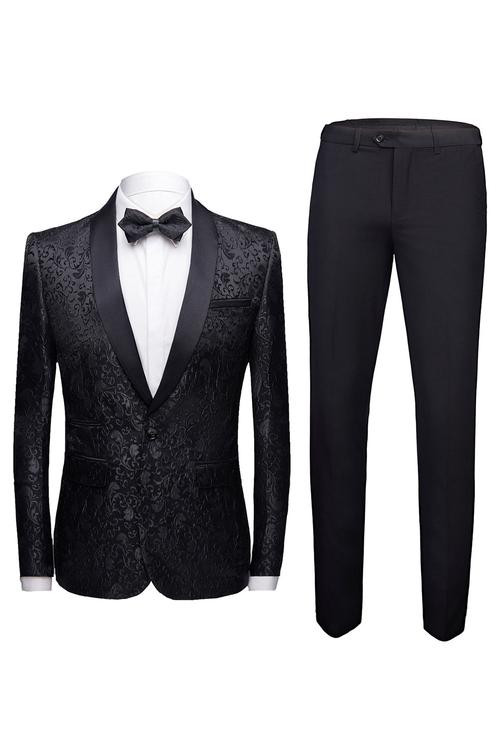 Noir 2 Pièces Jacquard Costumes de Mariage Homme