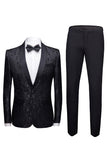 Noir 2 Pièces Jacquard Costumes de Mariage Homme