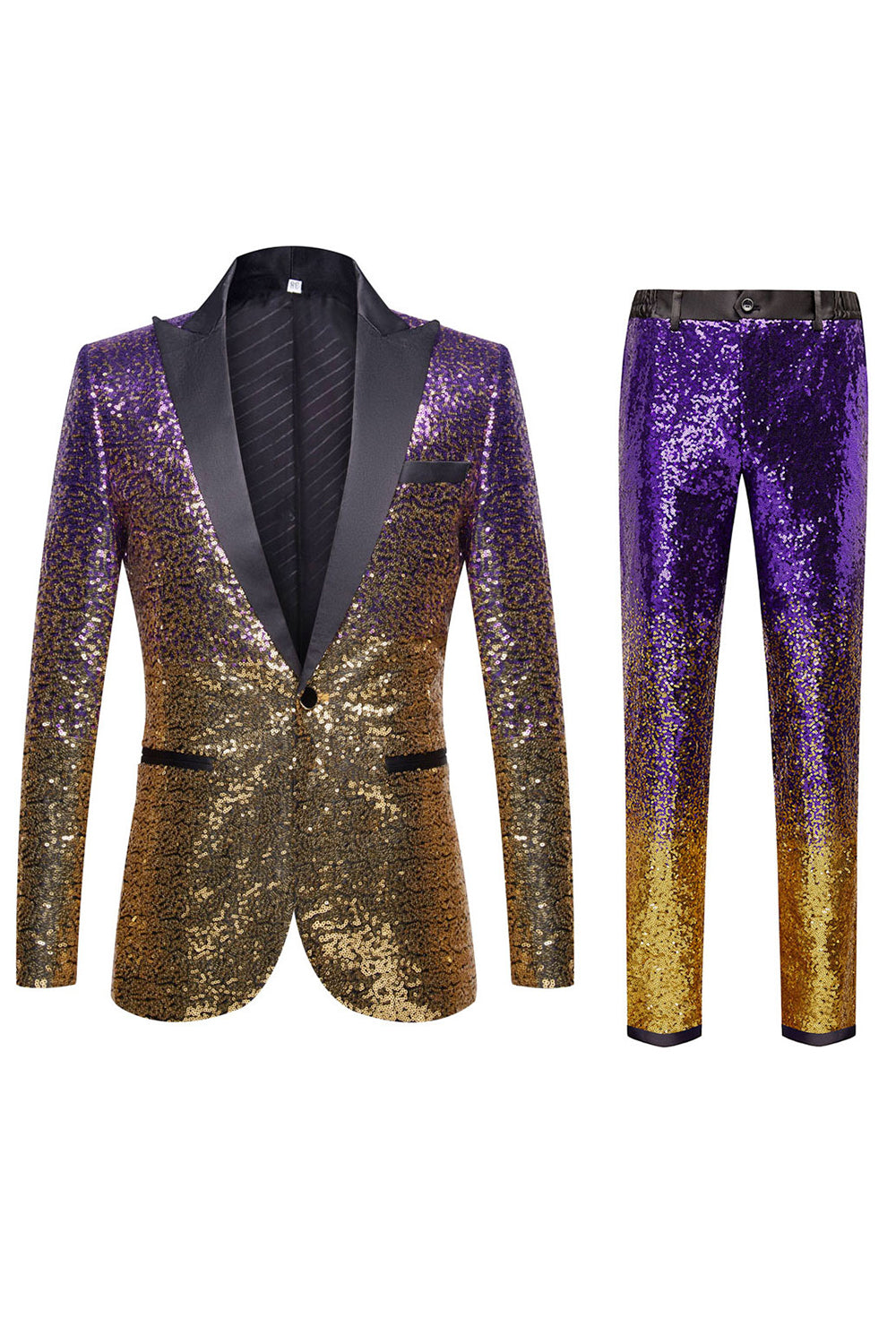 Ombre Paillettes Violet Homme 2 Pièces Slim Fit Notched Lapel Costumes de cocktail