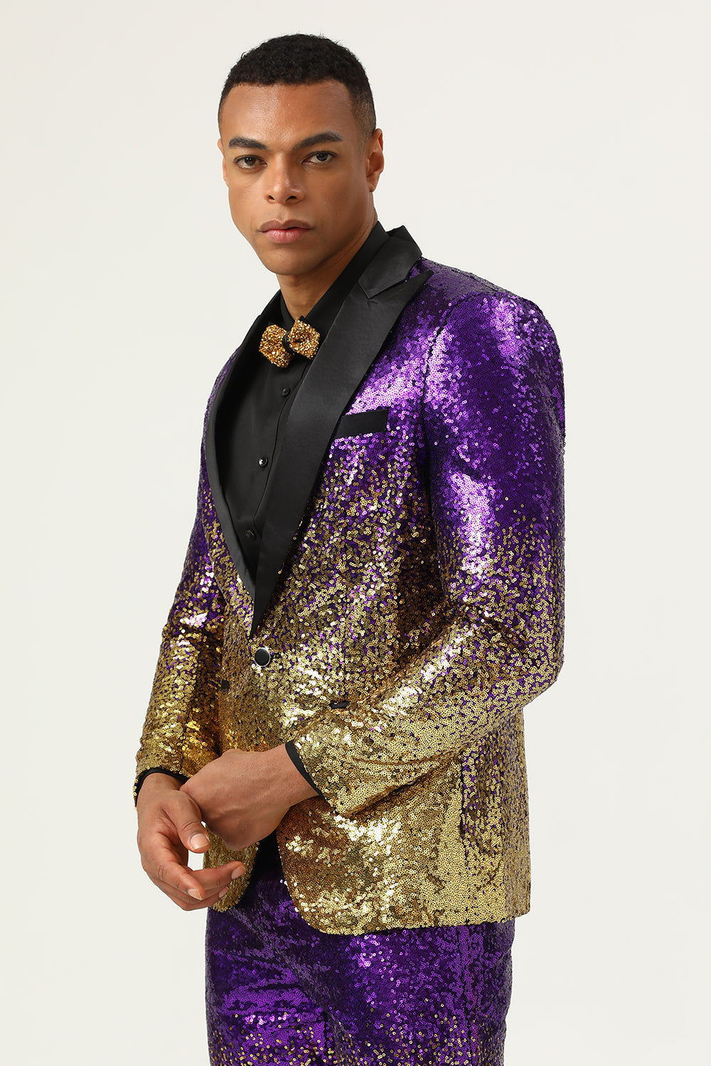 Hommes 2 pièces Ombre Sequins Purple Slim Fit Notched Revers Prom Suits