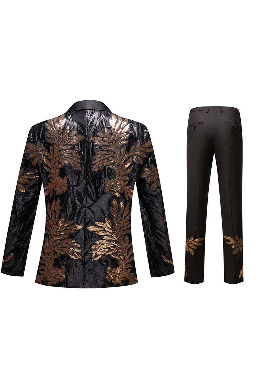 Noir et Or Jacquard Sequins Costumes de bal 2 pièces pour hommes