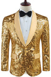 Golden Shawl Lapel Sequins Blazer Homme
