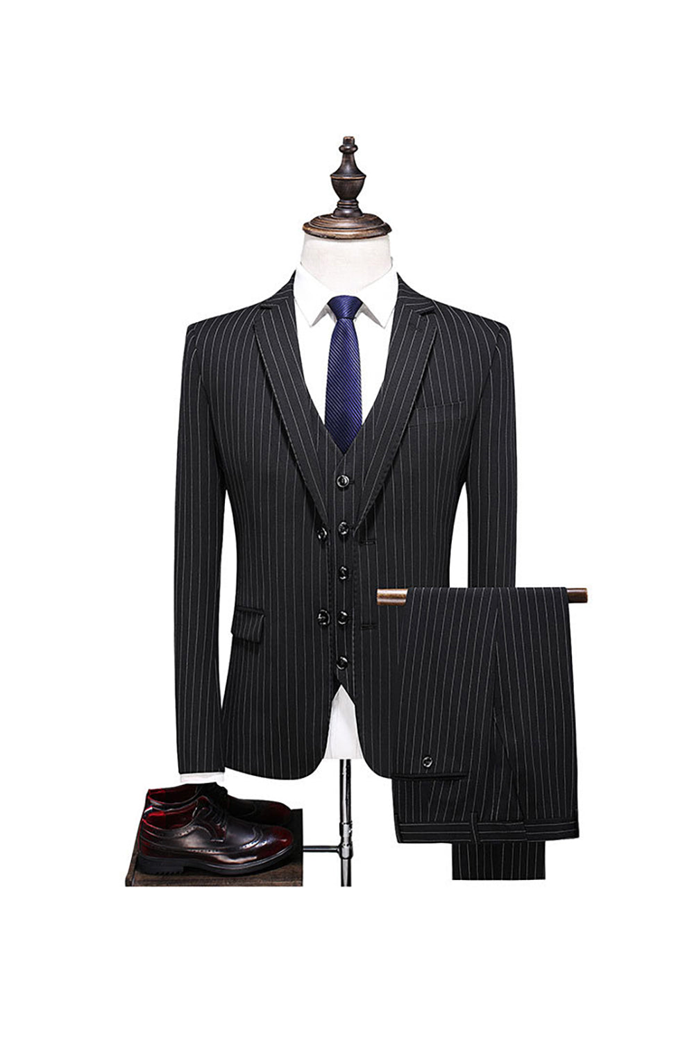 Gris Pinstripe Notched Lapel Homme 2 Pièces Costumes