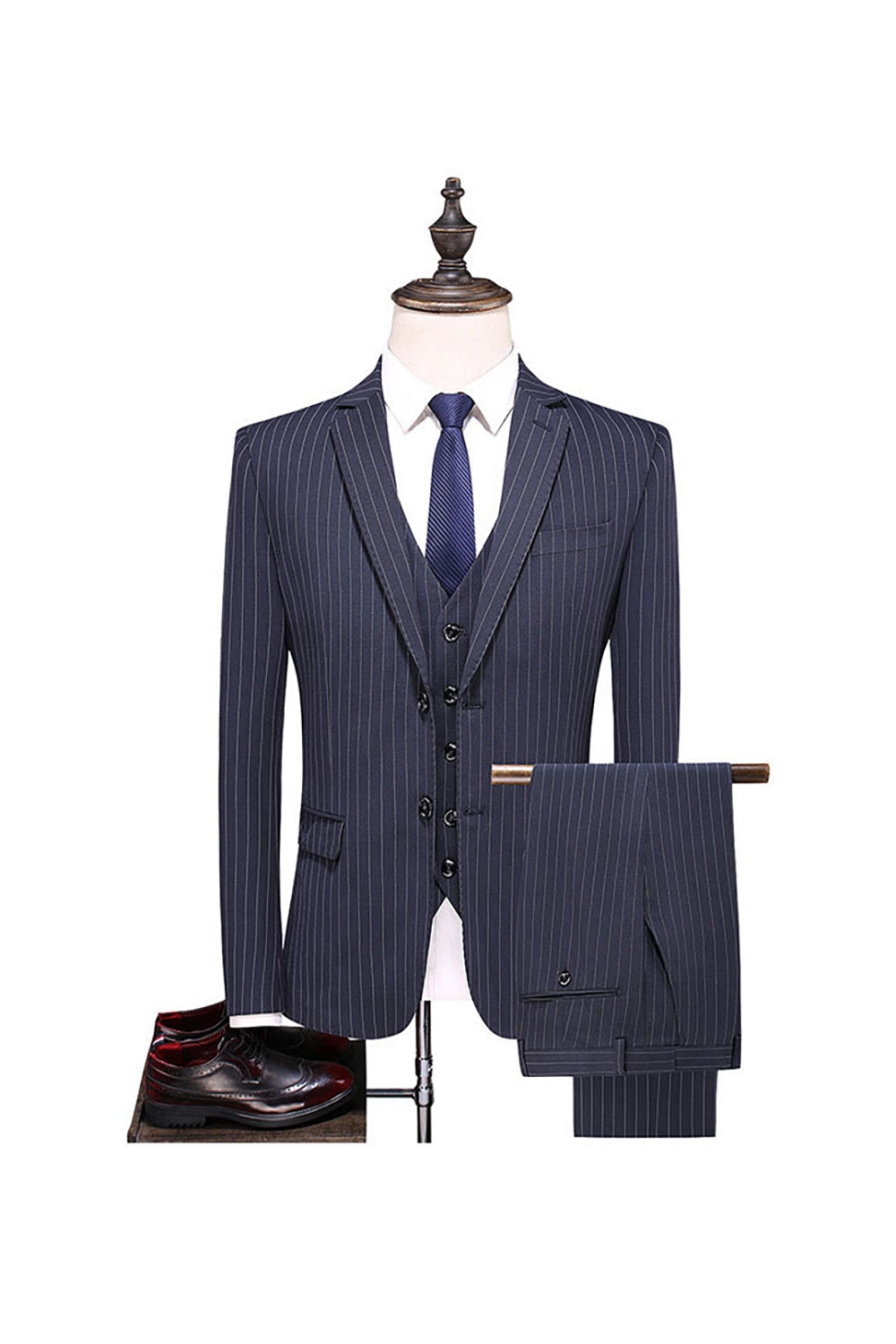 Gris Pinstripe Notched Lapel Homme 2 Pièces Costumes