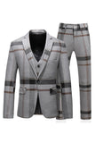 Grey Stripe Notched Lapel Homme 3 Pièces Costumes