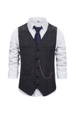 V Neck Single Breasted Homme Gris Casual Vest