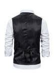 V Neck Single Breasted Homme Gris Casual Vest