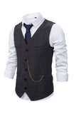 V Neck Single Breasted Homme Gris Casual Vest