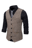 V Neck Single Breasted Homme Gris Casual Vest