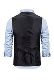 V Neck Single Breasted Homme Gris Casual Vest