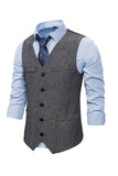 V Neck Single Breasted Homme Gris Casual Vest
