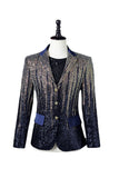 Blazer à simple boutonnage à paillettes bleu marine pour homme