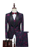Red Jacquard Shawl Lapel 3 Pièces Costumes Homme