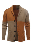 Patchwork marron Châle Col Manches Longues Homme Cardigan Pull