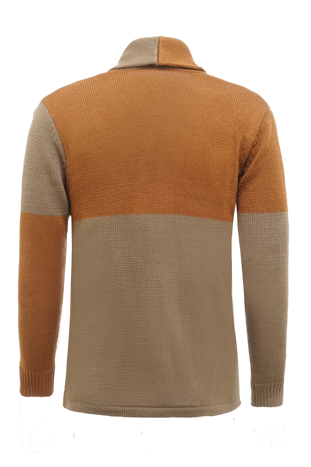 Patchwork marron Châle Col Manches Longues Homme Cardigan Pull
