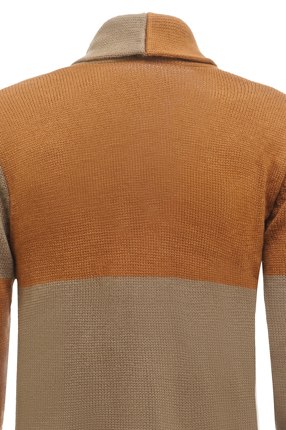Patchwork marron Châle Col Manches Longues Homme Cardigan Pull