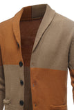 Patchwork marron Châle Col Manches Longues Homme Cardigan Pull