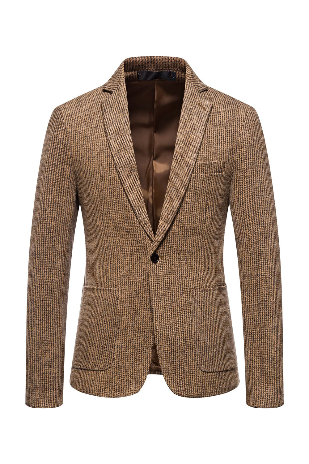 Khaki Tweed Un bouton Revers cranté Blazer pour hommes