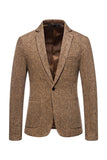 Khaki Tweed Un bouton Revers cranté Blazer pour hommes