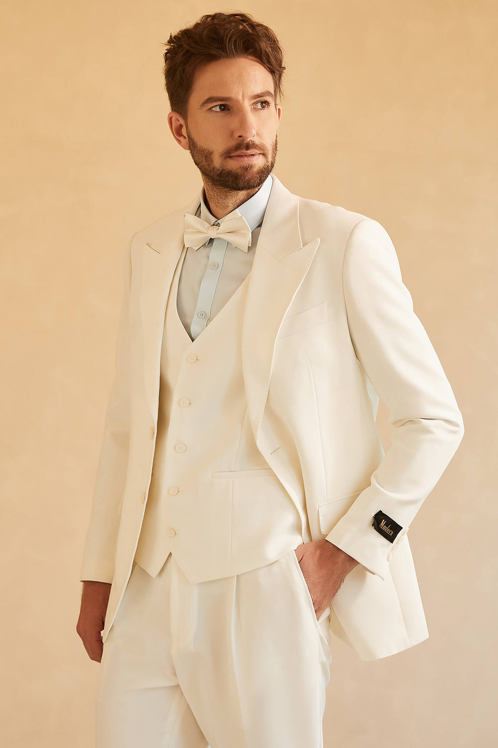 White Peak Lapel Single Breasted 3 pièces costumes de mariage pour hommes