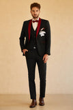 Costume de soirée homme noir rouge revers châle