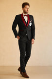 Costume de soirée homme noir rouge revers châle