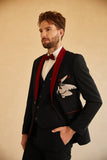 Costume de soirée homme noir rouge revers châle