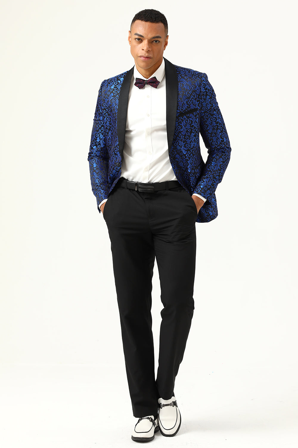 One Button Red Shawl Lapel Jacquard Men’s Prom Blazer