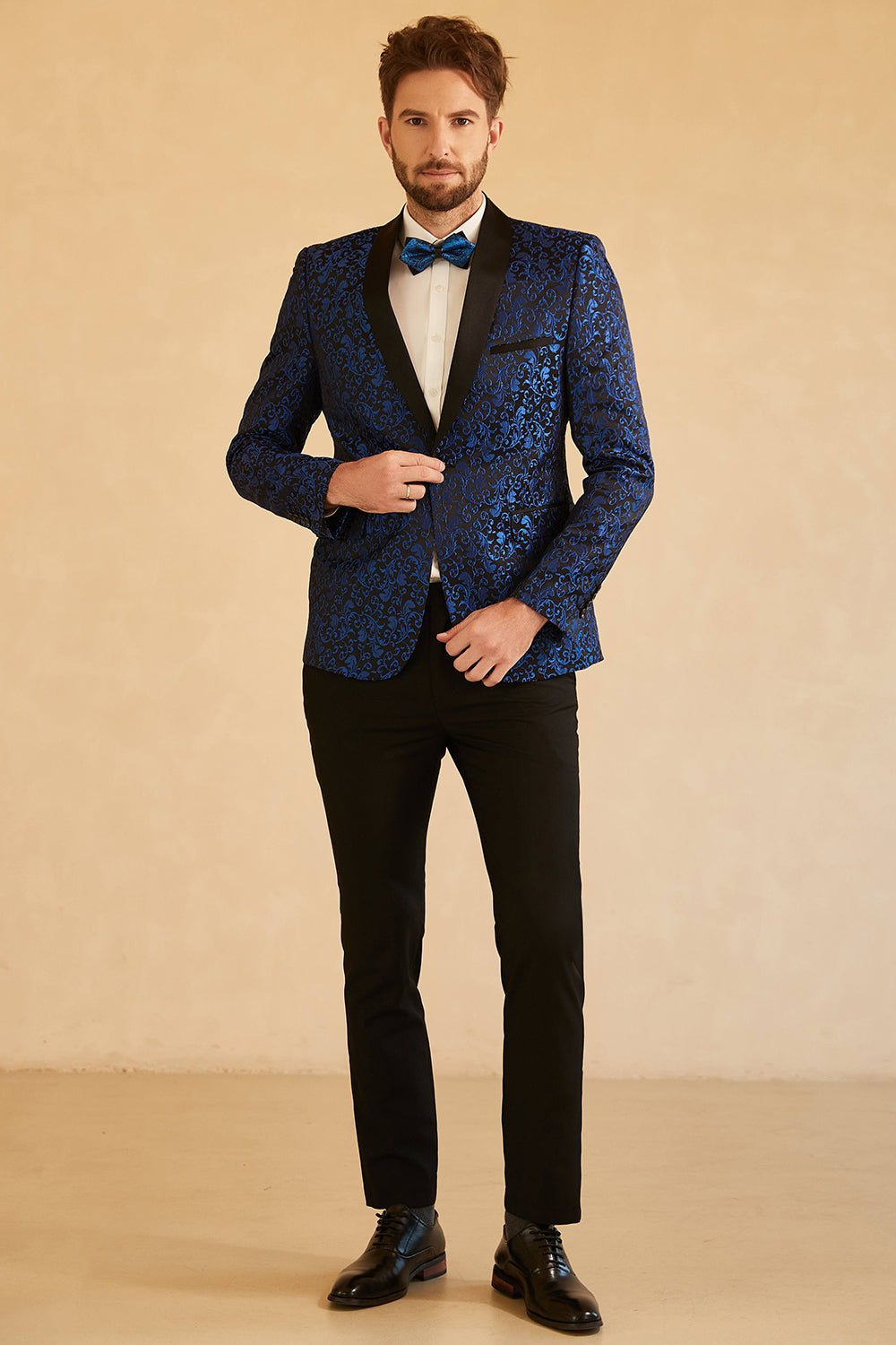 Châle bleu Revers Jacquard Blazer de bal masculin à un bouton